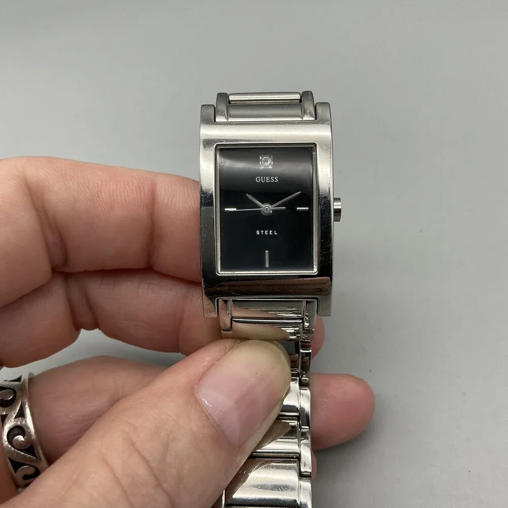 Guess Steel Womens Watch 21mm Black Dial Stainless Bracelet New Battery 6.25